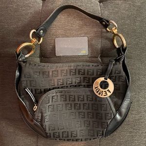 Fendi Mini Zucchino hobo bag with leather trim.